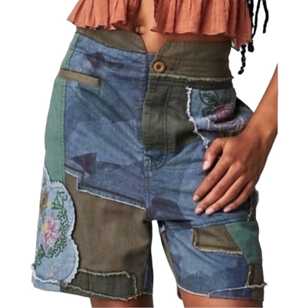 New Free People Blue Horizon Patched XS, S, M Blue High Waist Embroidered Boho - Picture 6 of 6